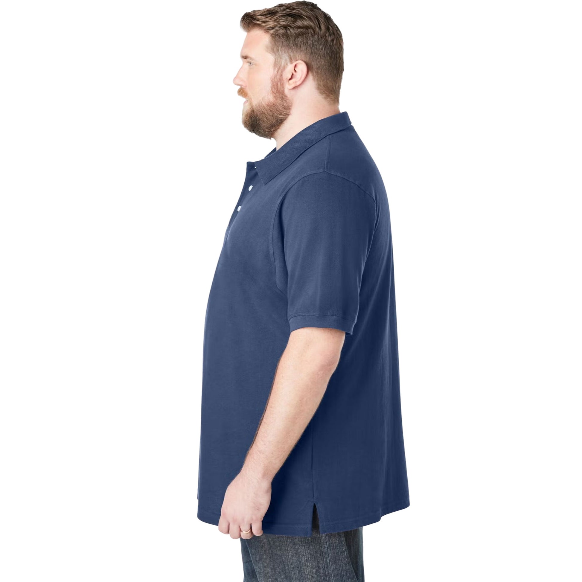 Navy blue big size men’s polo shirt with classic collar, button placket, and relaxed fit