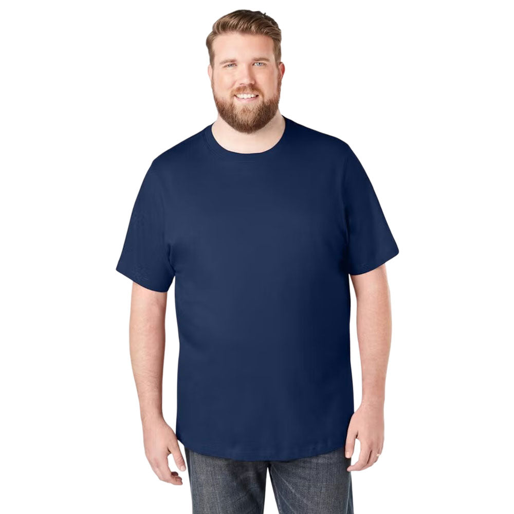 Plus-size Shrink-Less™ crewneck t-shirt with a relaxed fit, taped neck seams, and durable cotton fabric that won’t shrink in the dryer.
