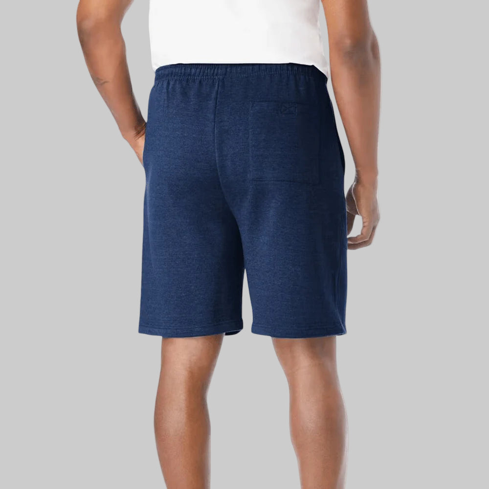 Plus-size fleece shorts with a relaxed fit, concealed drawstring waist, and side pockets for comfort and convenience.