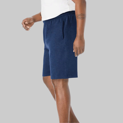 Plus-size fleece shorts with a relaxed fit, concealed drawstring waist, and side pockets for comfort and convenience.