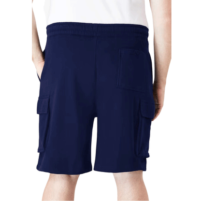 Plus-size fleece cargo shorts with a relaxed fit, elastic waistband, drawstring, and secure cargo pockets for comfort and function.