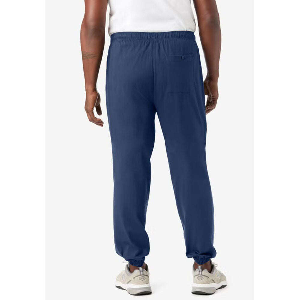 Navy blue jersey closed bottom trousers with cuffed hems and side pockets – plus-size men’s front view

