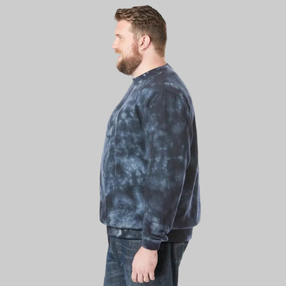 Navy marble fleece crewneck sweatshirt for big and tall men with relaxed fit and soft lining.
