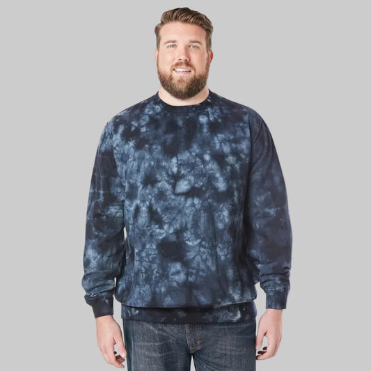 Navy marble fleece crewneck sweatshirt for big and tall men with relaxed fit and soft lining.