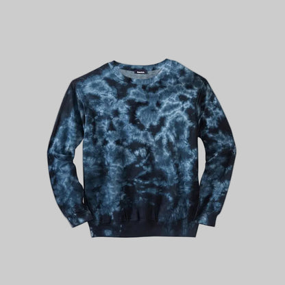 Navy marble fleece crewneck sweatshirt for big and tall men with relaxed fit and soft lining.