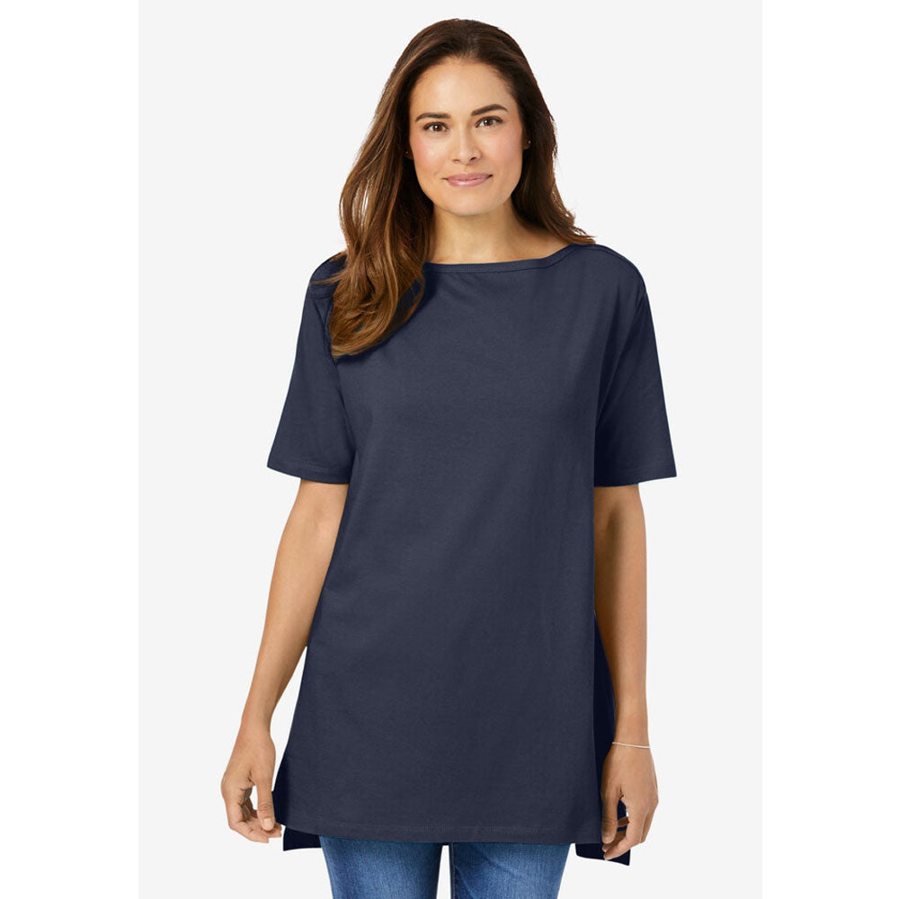 Navy Blue Perfect Short-Sleeve Boatneck Tunic PSW-8765