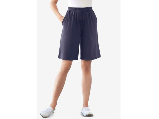 Navy Blue Plus Size Women Knit Short PSW-5873