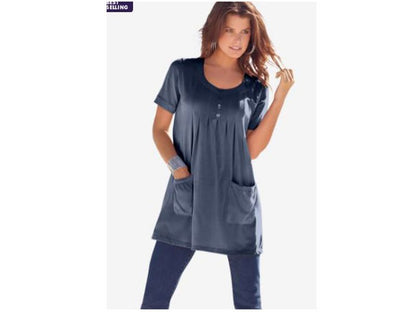 Navy Blue Plus Size Women Two Pocket Soft Knit Tunic PSW-4786