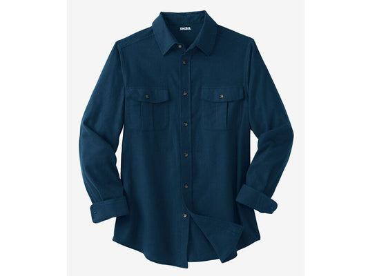 Navy Blue Solid Double-Brushed Flannel Shirt PSM-7607