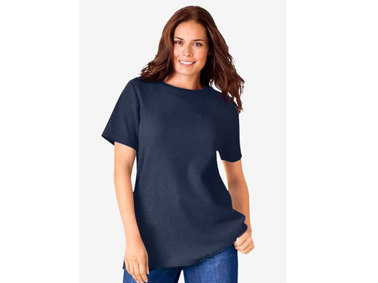 Navy Blue Thermal Short Sleeve Satin Trim T-Shirt PSW-6149