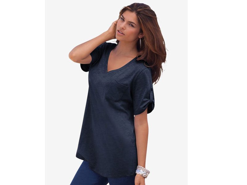 Navy Blue V-Neck Boyfriend Slub Tunic PSW-5787