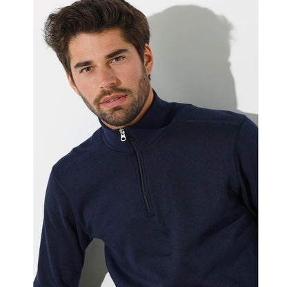 Navy Blue Zip-Up Trucker Collar Fleece Sweatshirt PSM-8926