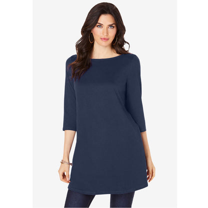 Navy Boatneck Ultimate Tunic with Side Slits PSW-8771