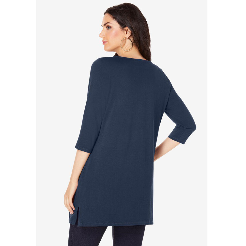 Navy Boatneck Ultimate Tunic with Side Slits PSW-8771