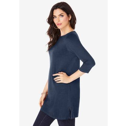 Navy Boatneck Ultimate Tunic with Side Slits PSW-8771