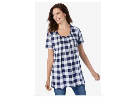 Navy Buffalo Plaid knit Pintucks Tunic PSW-4881