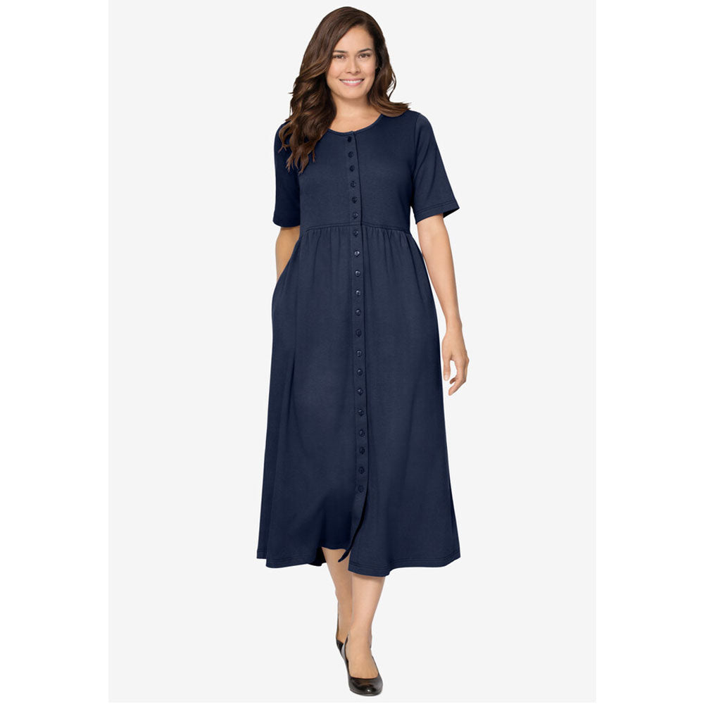 Navy Button Front Essential Dress PSW-8221