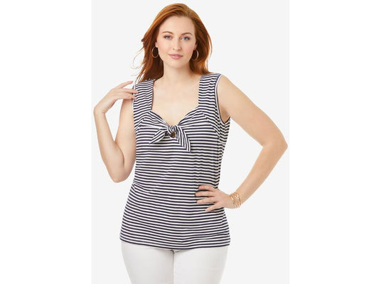 Navy Classic Stripe Tie Front Tank PSW-6903