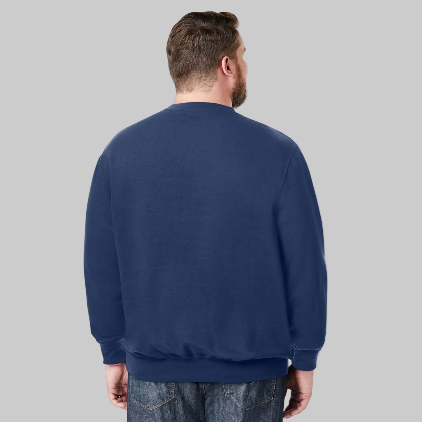 Navy colorblock fleece crewneck sweatshirt with relaxed fit and soft interior lining.