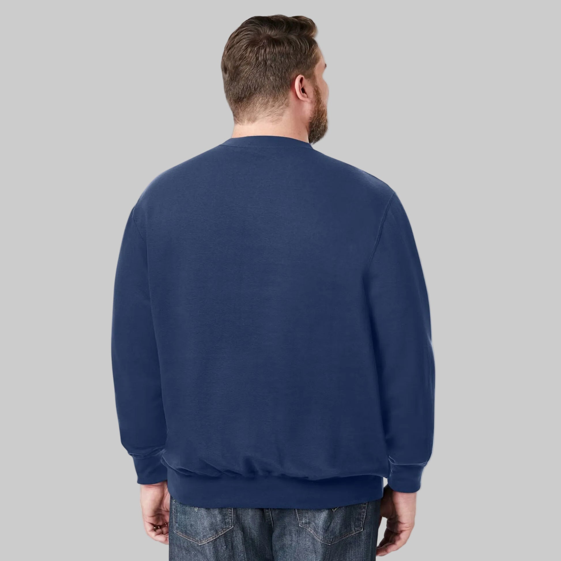 Navy colorblock fleece crewneck sweatshirt with relaxed fit and soft interior lining.