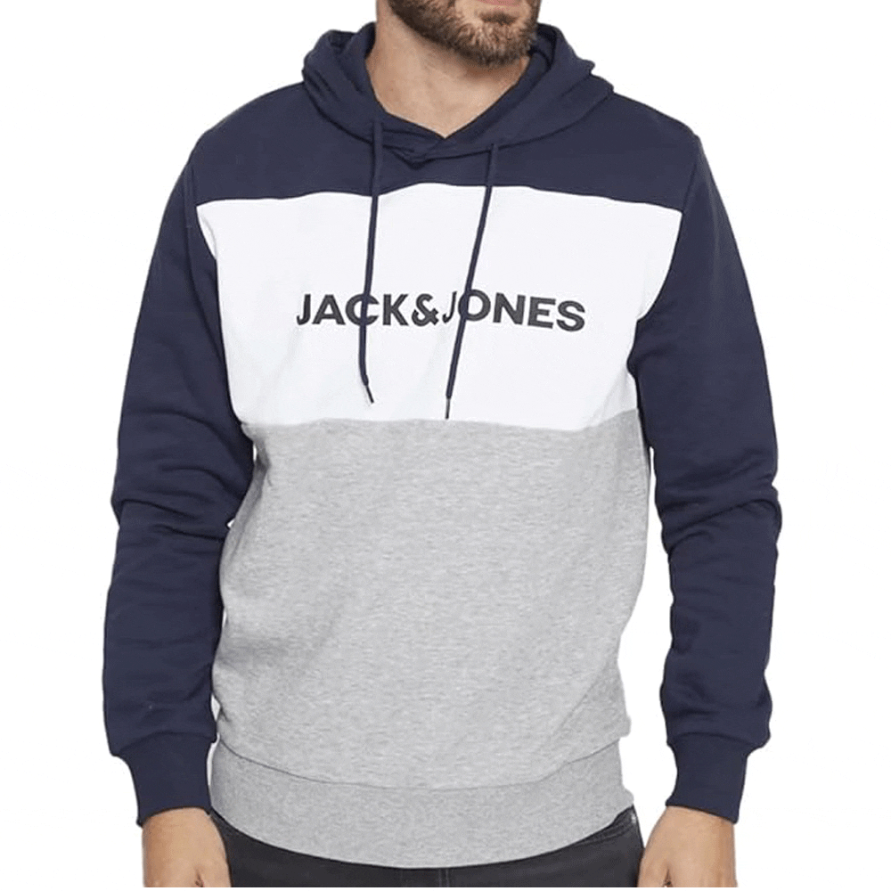 Navy Colour Block Pullover Fleece Hoodie PSM-7654