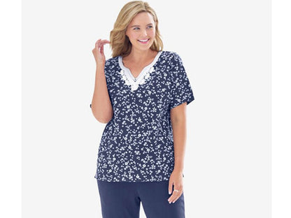 Navy Ditsy Plus Size Women Top PSW-6646