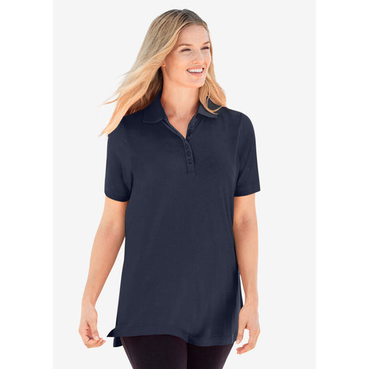 Navy Elbow Short-Sleeve Polo Tunic PSW-8164