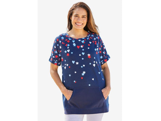 Navy Falling Star Kangaroo Pocket T-Shirt PSW-6534