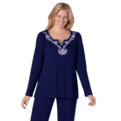 Navy Floral Embroidery Tunic PSW-9157