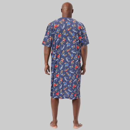 Navy Football Short-Sleeve Jersey Henley Nightshirt with contrast collar, stripes, and chest pocket.