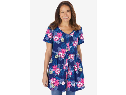 Plus Size Women Hibiscus Tropicana Empire Waist Tunic PSW-6352