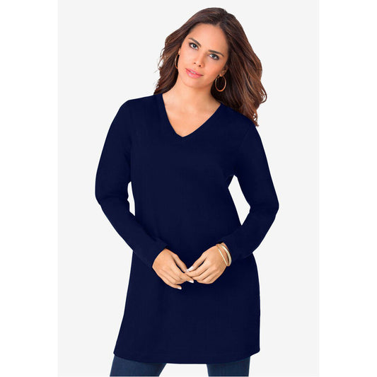 Navy Long-Sleeve V-Neck Ultimate Tunic PSW-8775