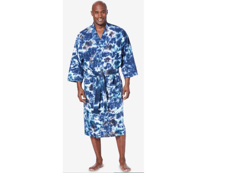 Navy Marble Big & Tall Size Cotton Jersey Robe PSM-5572