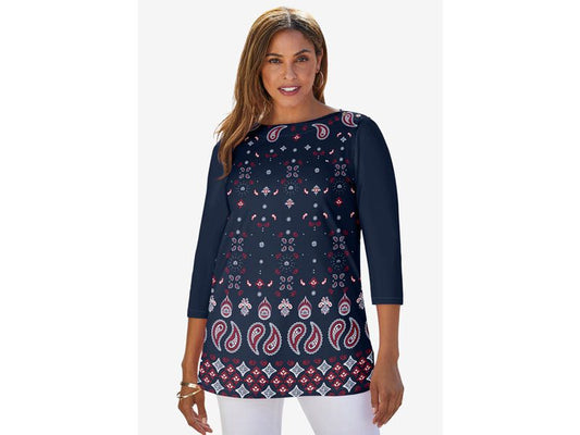 Navy Multi Bandana Boatneck Tunic PSW-6956