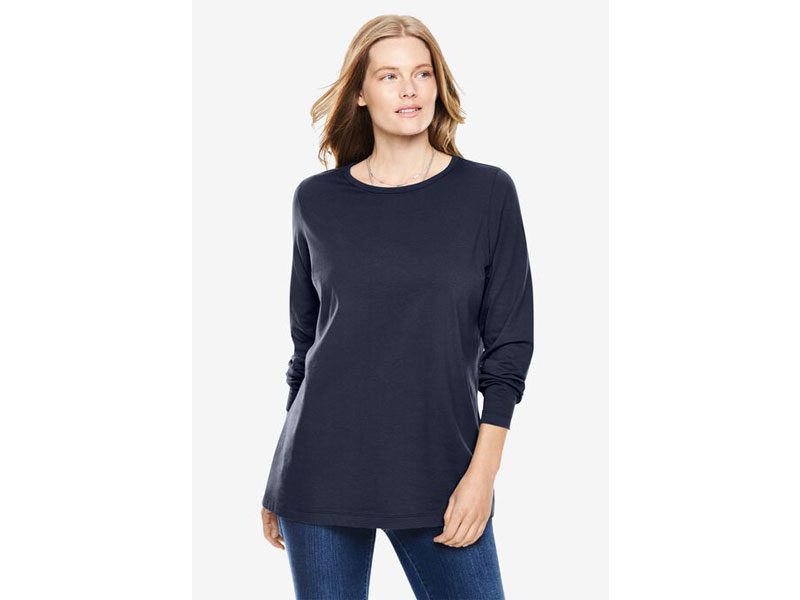 Navy Perfect Long-Sleeve Crewneck Tee PSW-7188