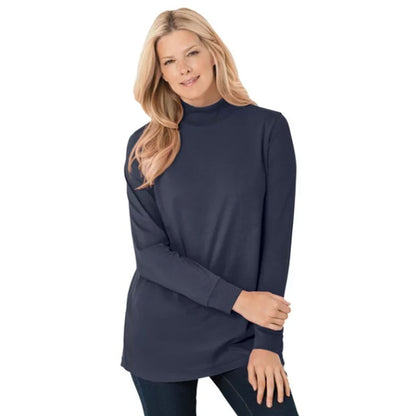 Navy Perfect Long-Sleeve Mockneck Tee Shirt PSW-7935