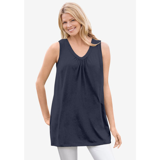 Navy Perfect Sleeveless Shirred V-Neck Tunic PSW-8516