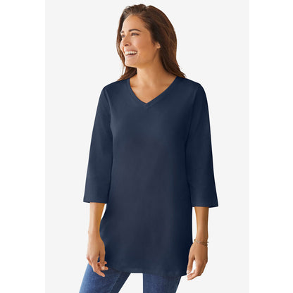 Navy Perfect Three-Quarter Sleeve V-Neck Tunic PSW-8107