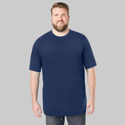 Navy heavyweight crewneck tee for big & tall men. Strong, breathable, relaxed fit with taped seams and thick jersey fabric for everyday wear.