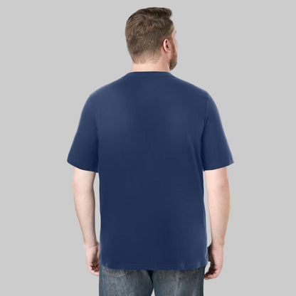 Navy heavyweight crewneck tee for big & tall men. Strong, breathable, relaxed fit with taped seams and thick jersey fabric for everyday wear.
