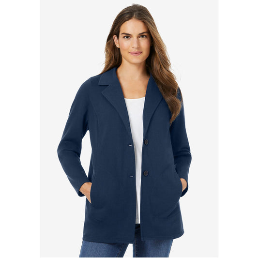 Navy Plus Size Women Knit Blazer PSW-8435