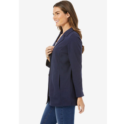 Navy Plus Size Women Knit Blazer PSW-8435