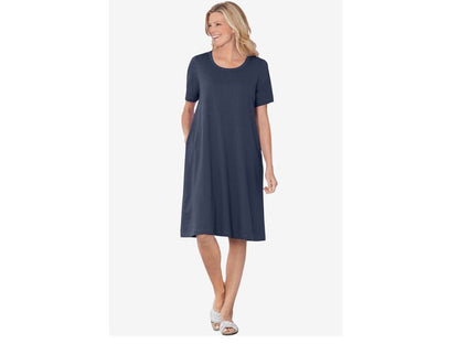 Navy Blue Short-Sleeve Crewneck Tee Dress PSW-6241