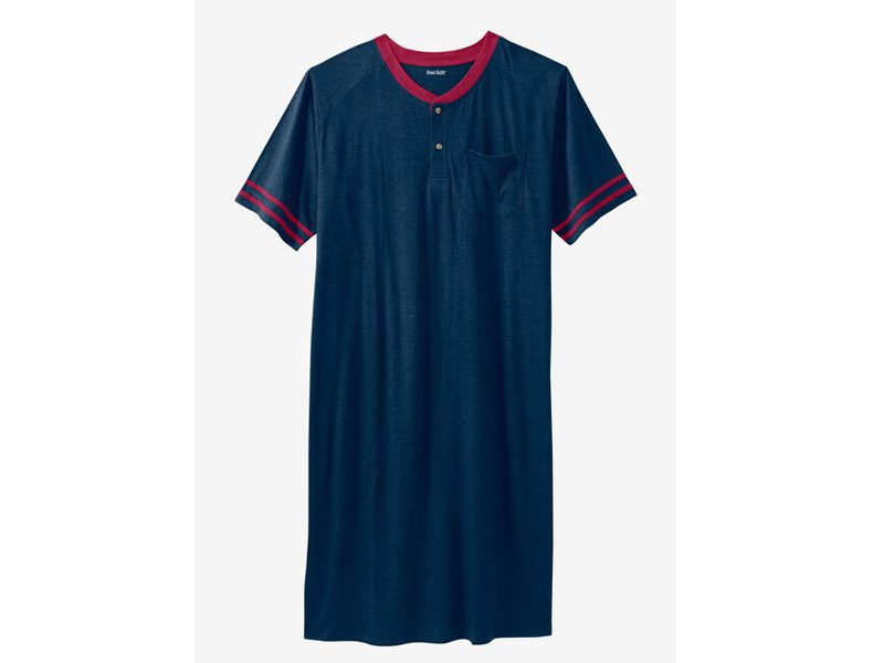 Navy Short Sleeve Henley Nightshirt PSM-6498