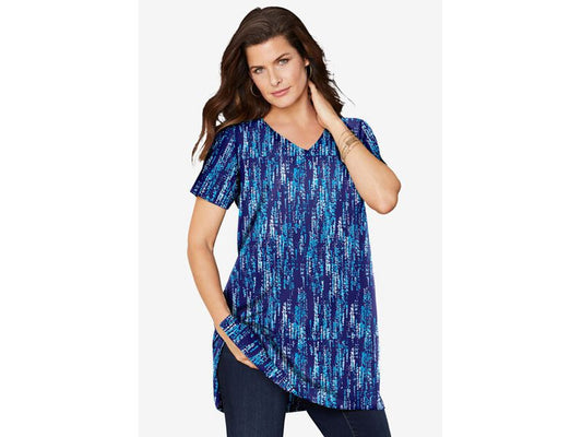 Navy Speckle Short Sleeve V Neck Ultimate Tunic PSW-6925