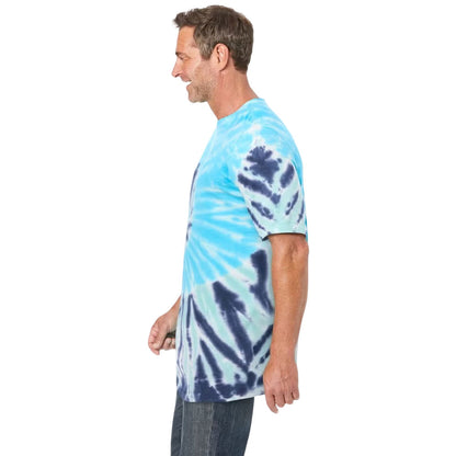 Navy Tie-Dye Crewneck T-Shirt with spiral design in blue and navy, made from 100% cotton for big & tall men