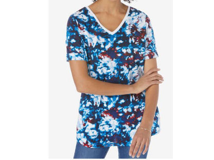 Navy Tie Dye Plus Size Women Printed Cuffed T-shirt PSW-5517