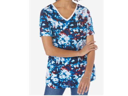 Navy Tie Dye Plus Size Women Printed Cuffed T-shirt PSW-5517