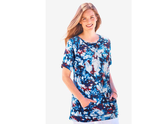 Navy Tie Dye Plus Size Women Kangaroo Pocket T-Shirt PSW-6358