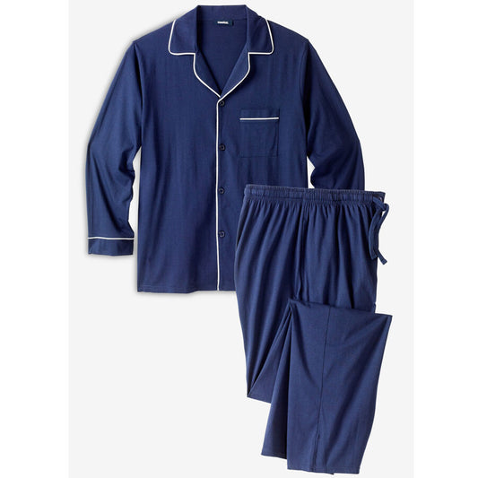 Navy White Piping Long Sleeve Pajama Set PSM-8958